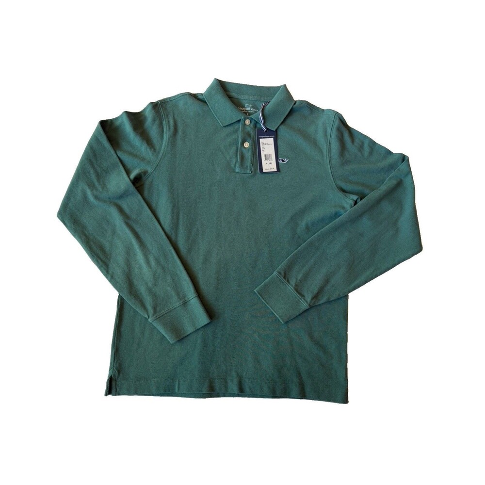 VINEYARD VINES Boys Green Polo Shirt L/16 Long Sleeve Collared Embroidered Logo